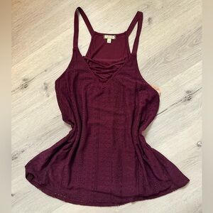 Burgundy Lace-Up Boho Tank Top Flowy Cami